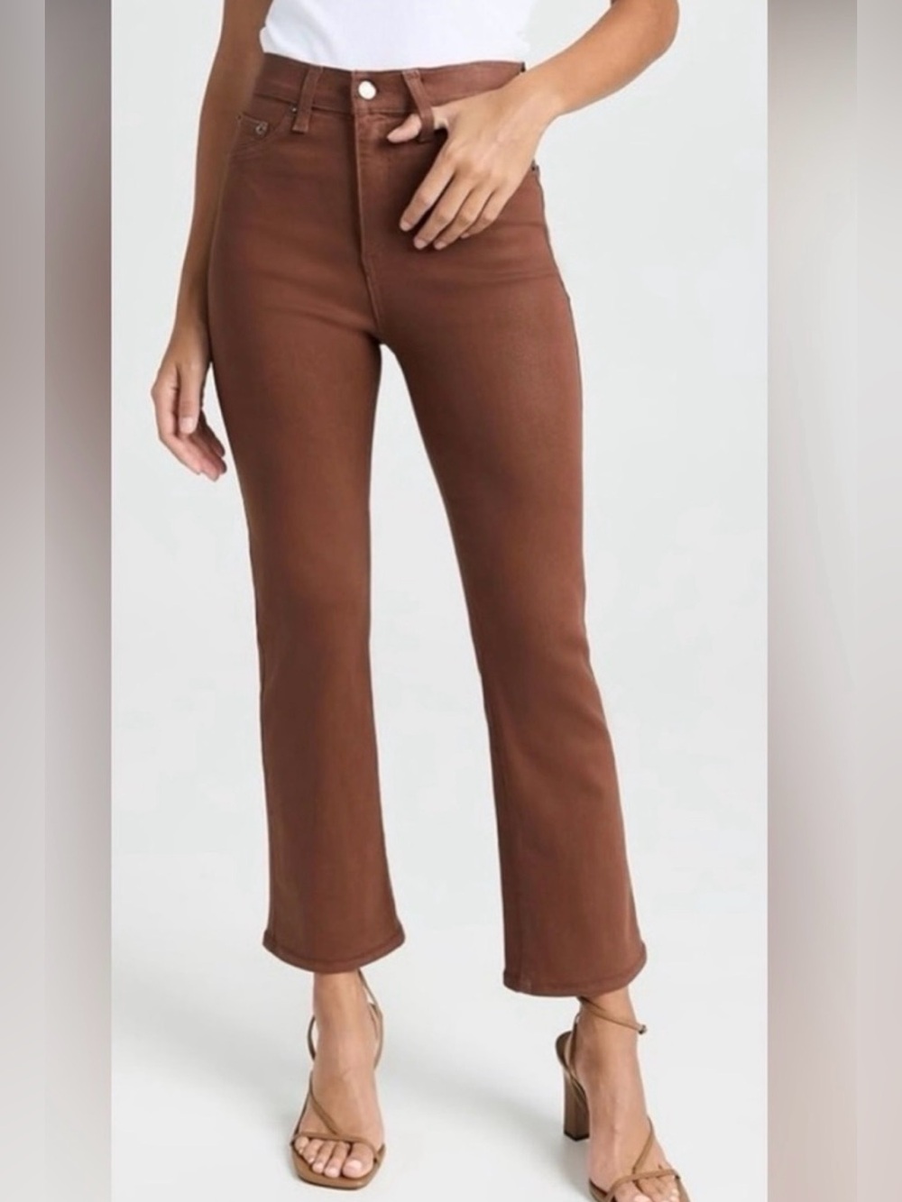 Pistola Lennon Jeans High Rise Crop Boot Cut Coated Cognac Brown Size 24